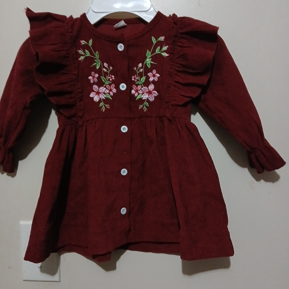90 Embroidered Burgundy Kids dress girls size 2t